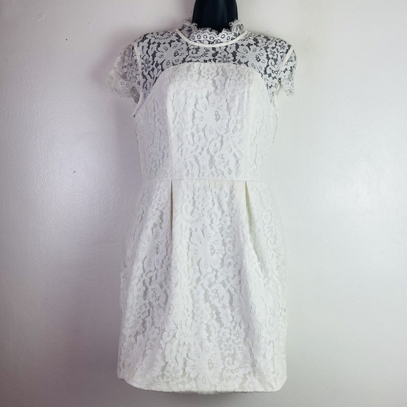 KEEPSAKE the Label Dresses & Skirts - Keepsake Women's High Neck Mini White Lace Sheath Cutout Back Dress Size Large